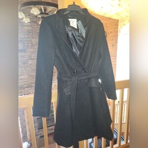 Allegra K large black belted coat NWT